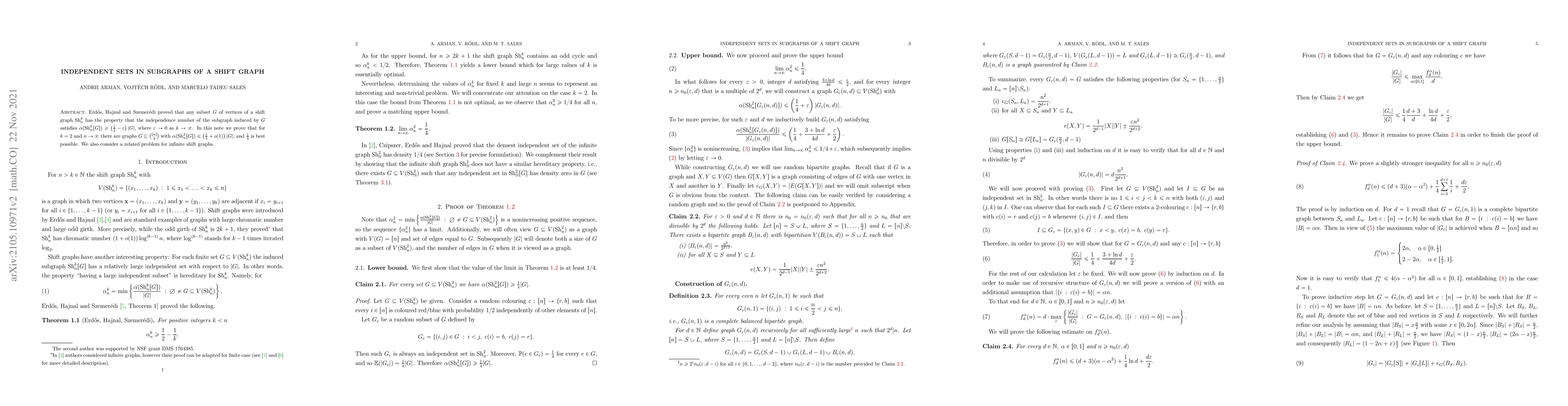 Thumbnail for Independent sets in subgraphs of a shift graph