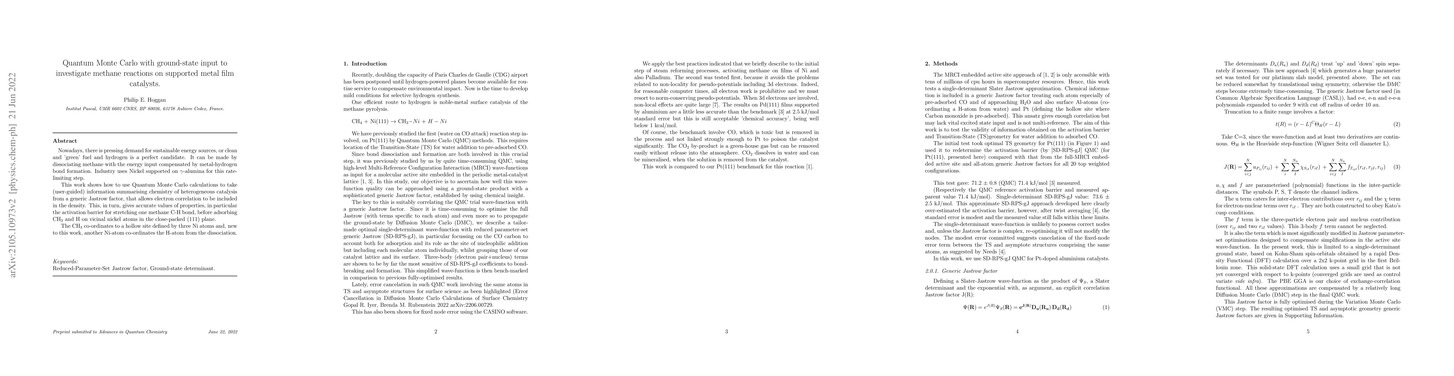 Thumbnail for Quantum Monte Carlo with ground-state input to investigate methane
  reactions on supported metal film catalysts