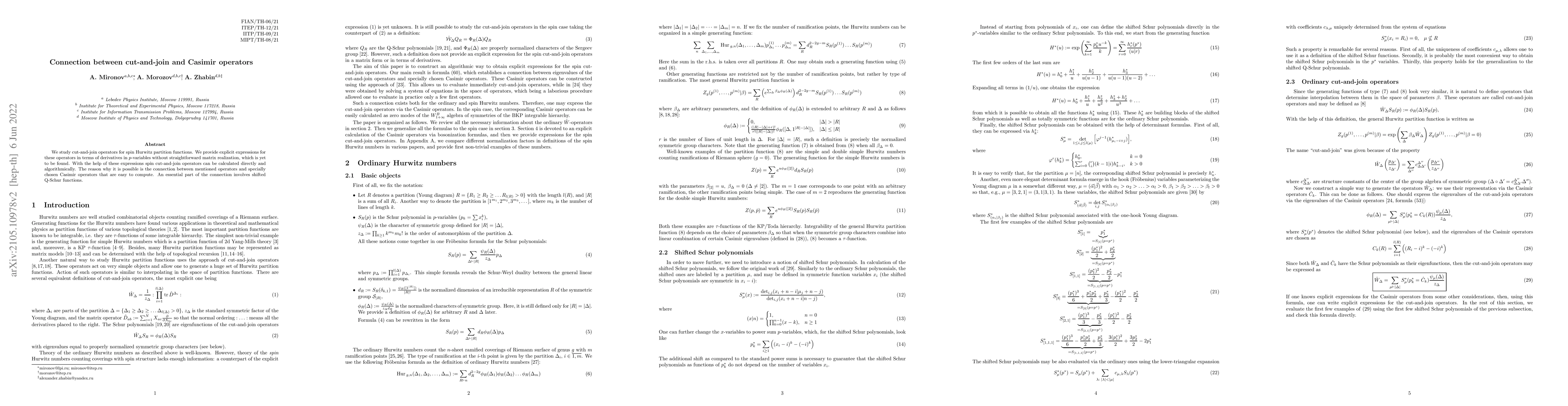 Thumbnail for Connection between cut-and-join and Casimir operators