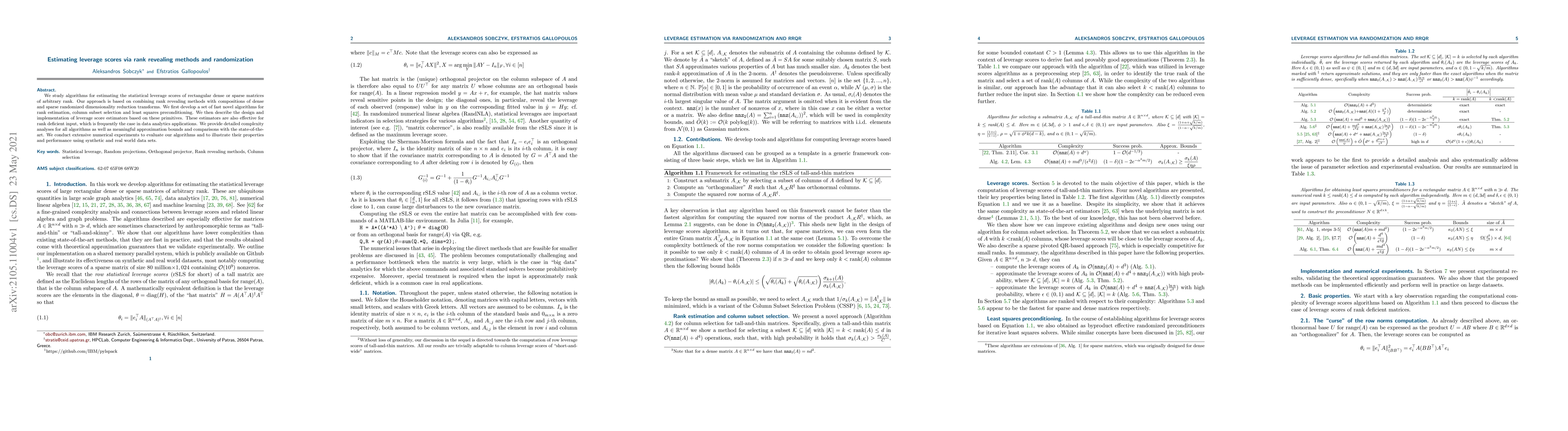 Thumbnail for Estimating leverage scores via rank revealing methods and randomization