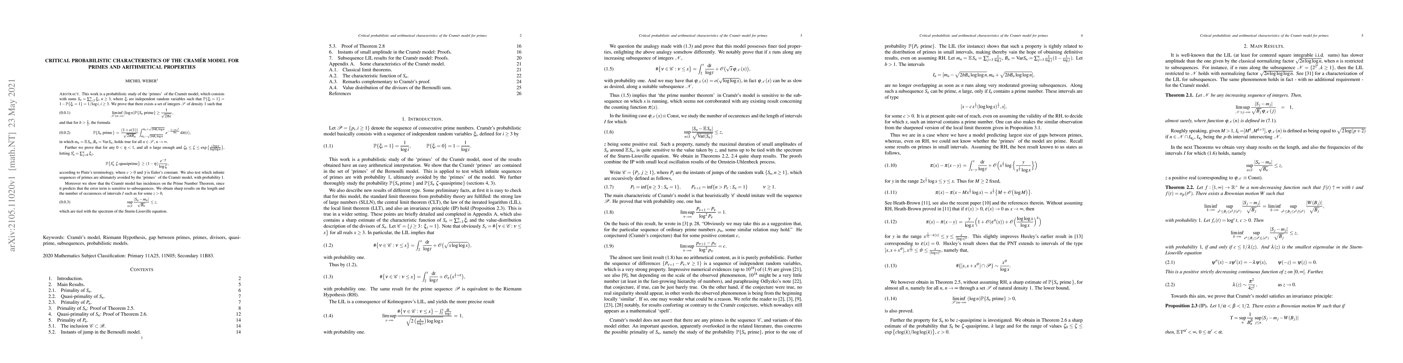 Thumbnail for Critical probabilistic characteristics of the Cram\'er model for primes
  and arithmetical properties