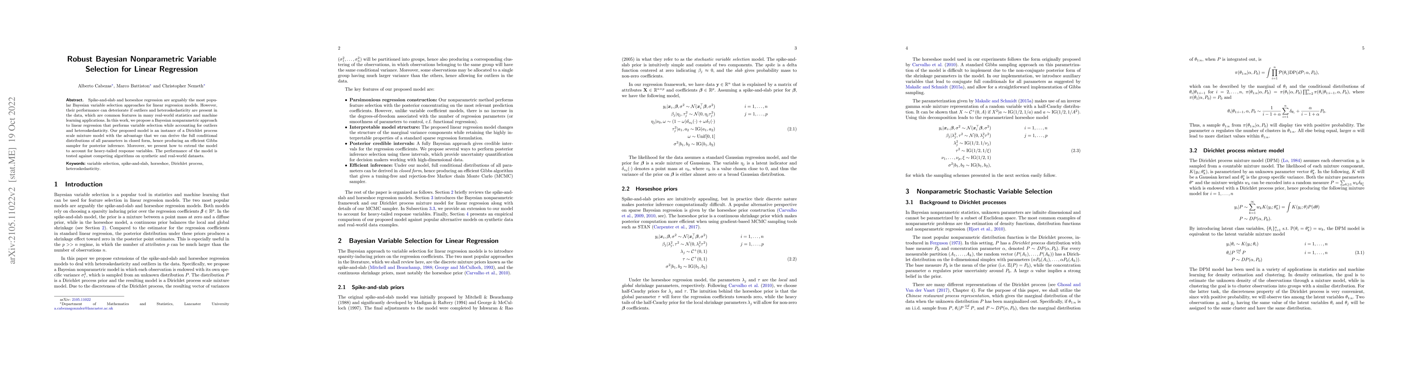 Thumbnail for Robust Bayesian Nonparametric Variable Selection for Linear Regression