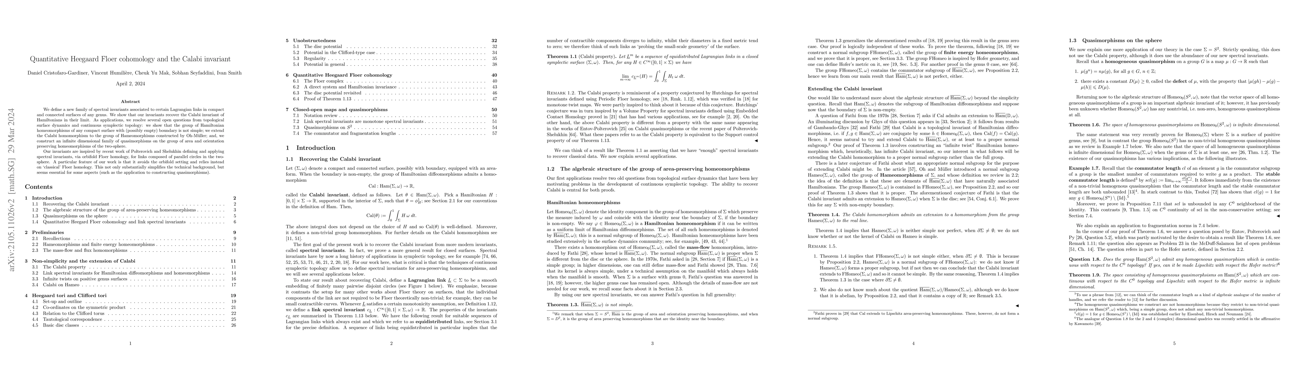Thumbnail for Quantitative Heegaard Floer cohomology and the Calabi invariant