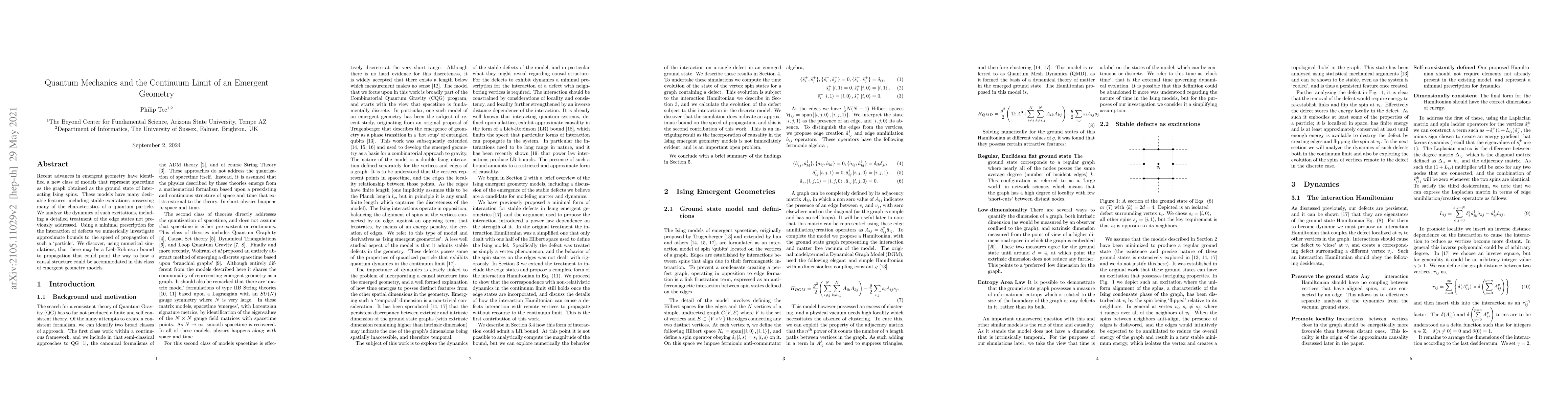 Thumbnail for Quantum Mechanics and the Continuum Limit of an Emergent Geometry