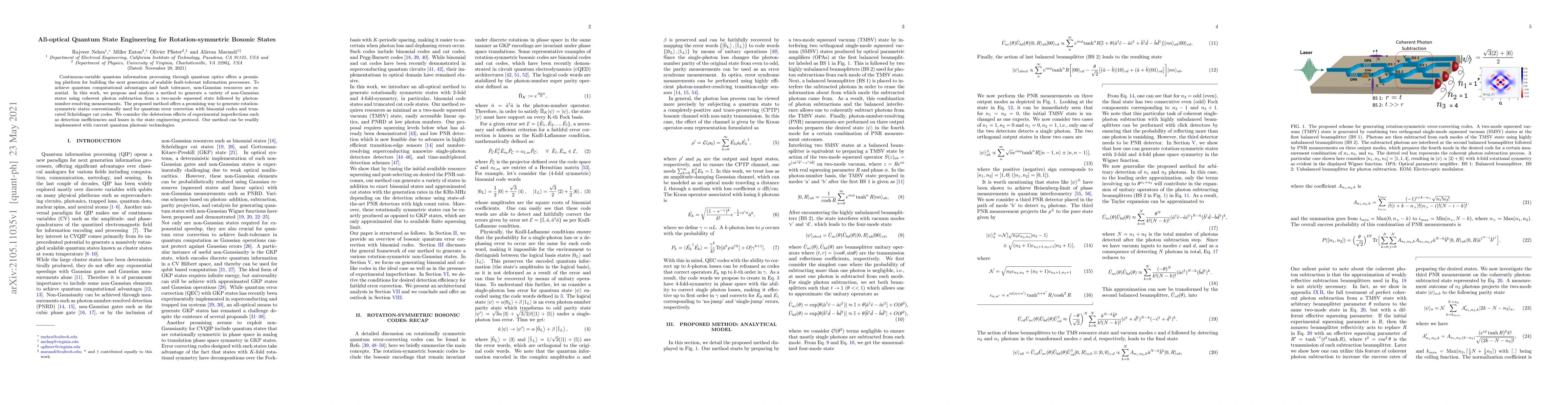 Thumbnail for All-optical Quantum State Engineering for Rotation-symmetric Bosonic
  States
