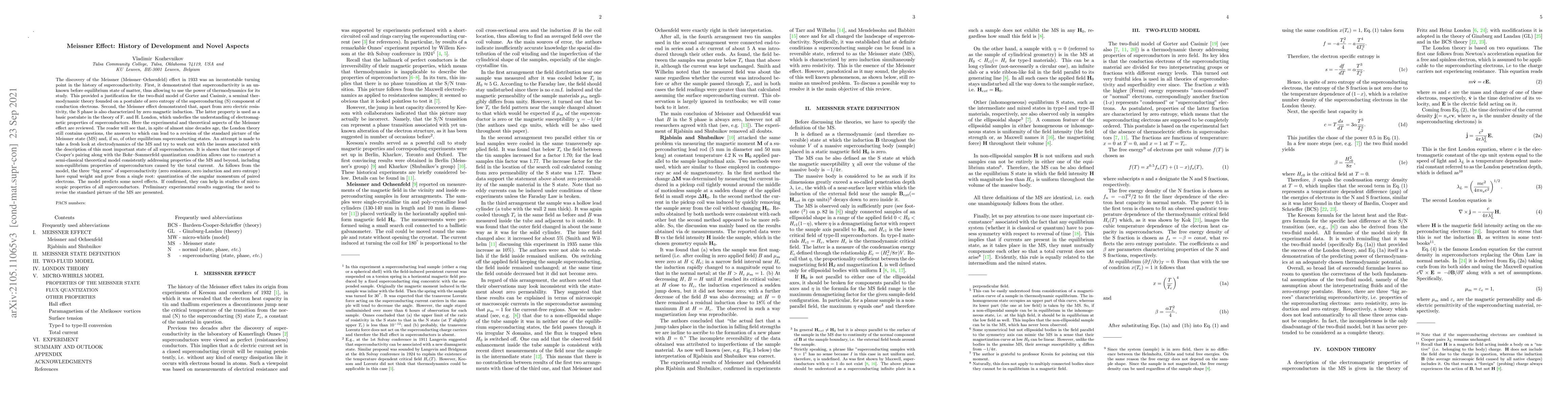 Thumbnail for Meissner Effect: History of Development and Novel Aspects