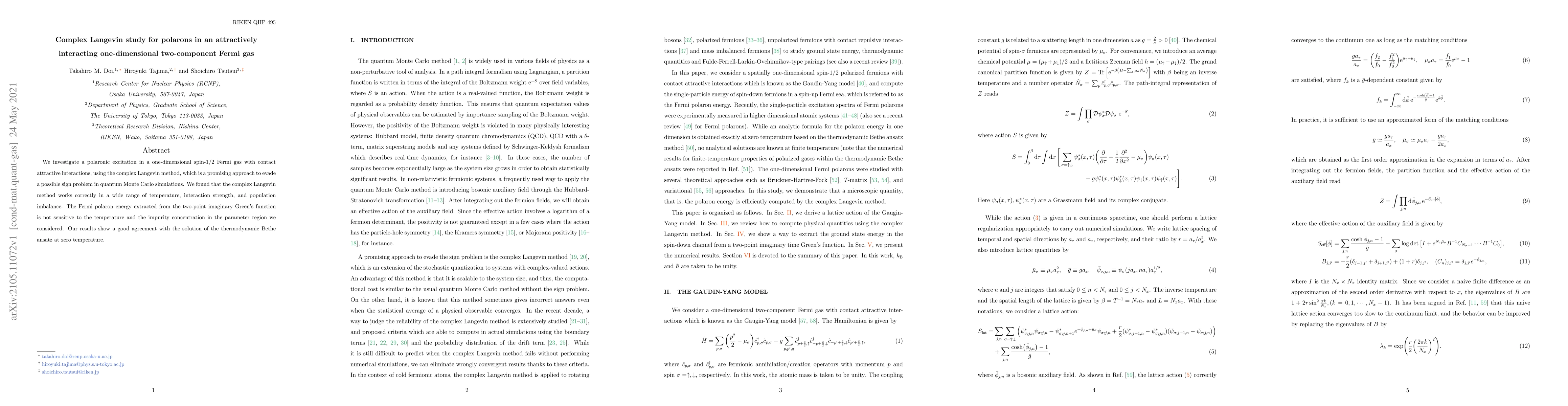 Thumbnail for Complex Langevin study for polarons in an attractively interacting
  one-dimensional two-component Fermi gas