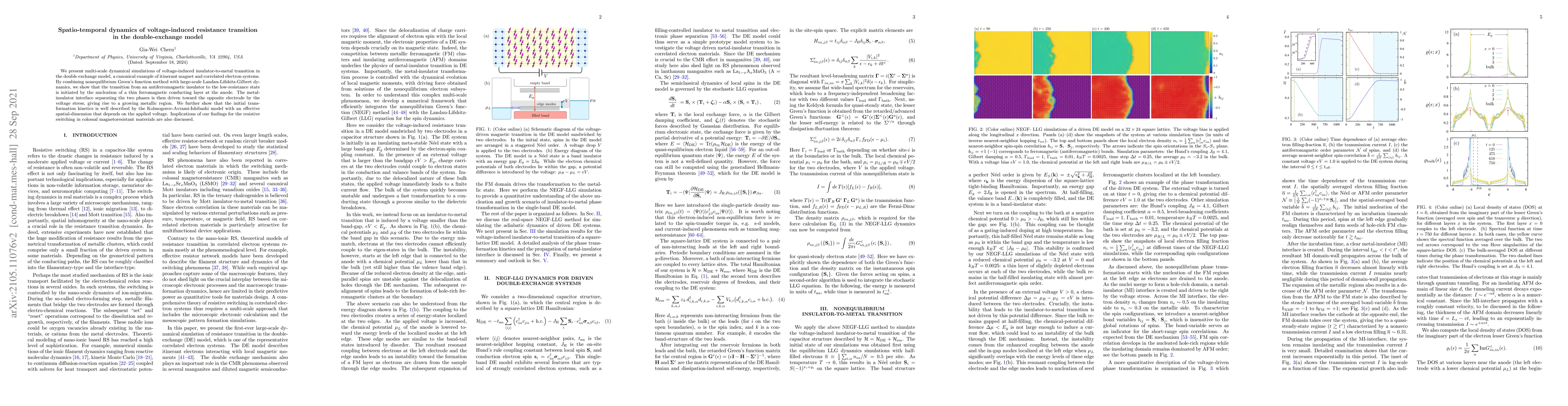 Thumbnail for Spatio-temporal dynamics of voltage-induced resistance transition in the
  double-exchange model