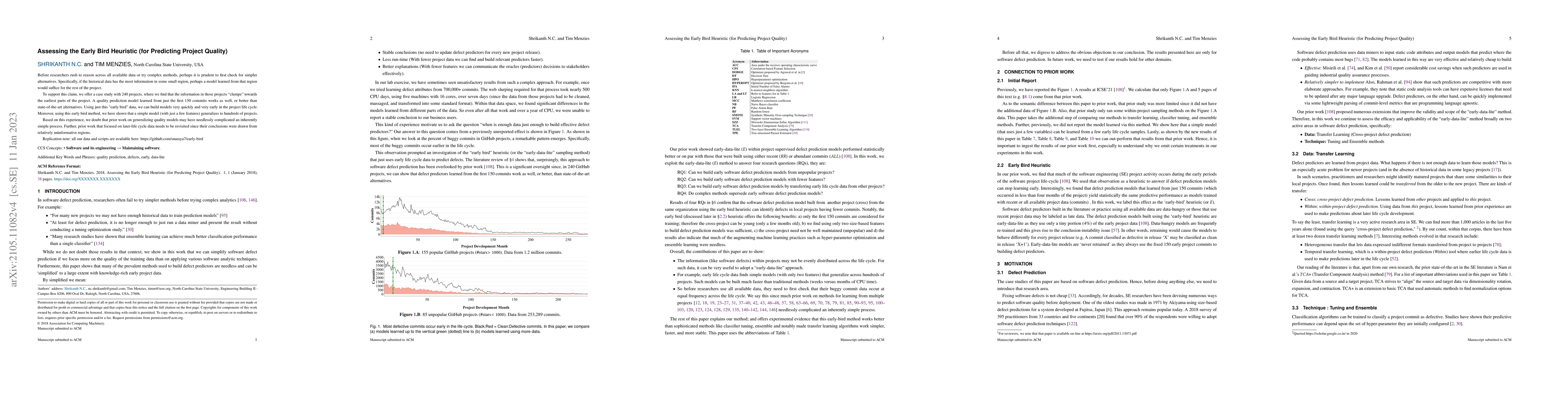 Thumbnail for Assessing the Early Bird Heuristic (for Predicting Project Quality)