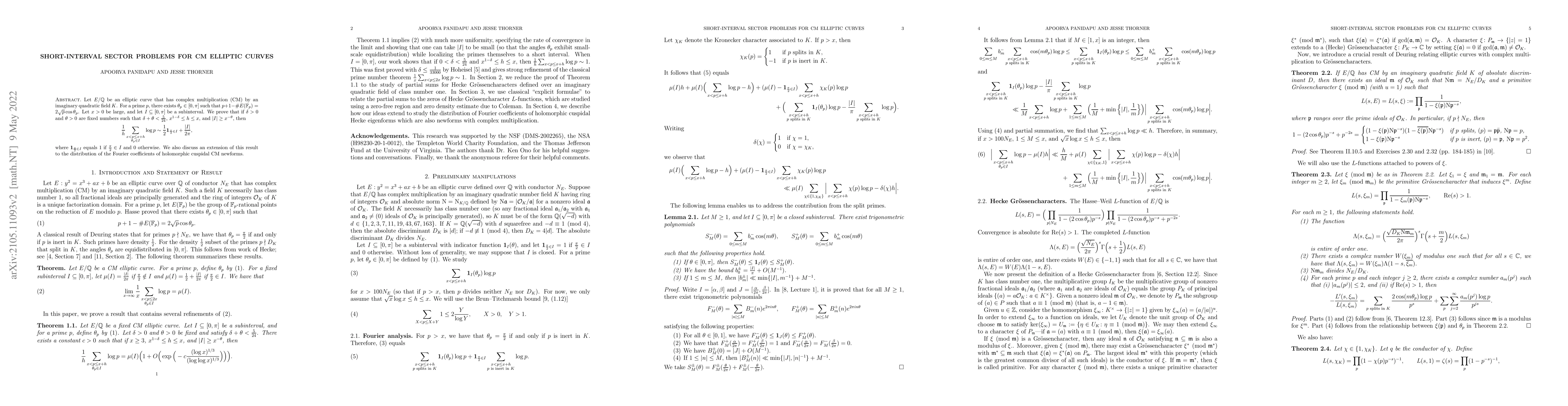 Thumbnail for Short-interval sector problems for CM elliptic curves