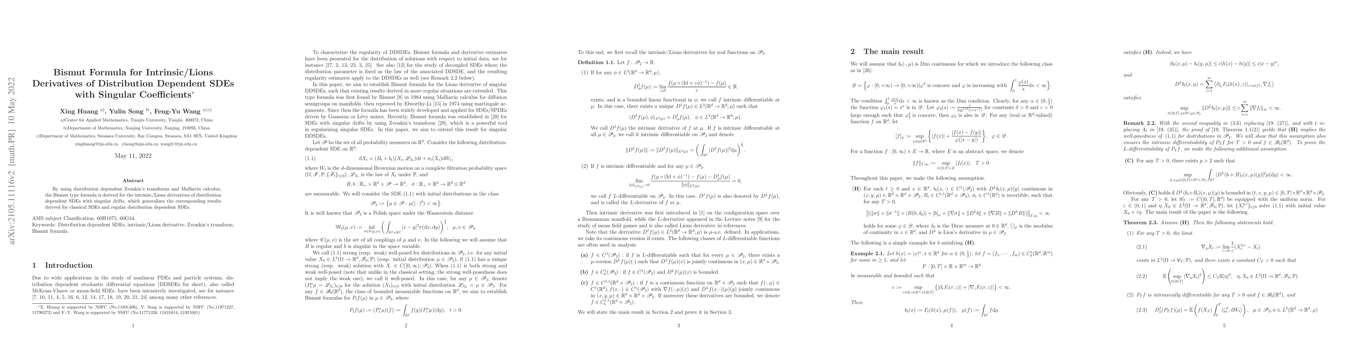 Thumbnail for Bismut Formula for Intrinsic/Lions Derivatives of Distribution Dependent
  SDEs with Singular Coefficients