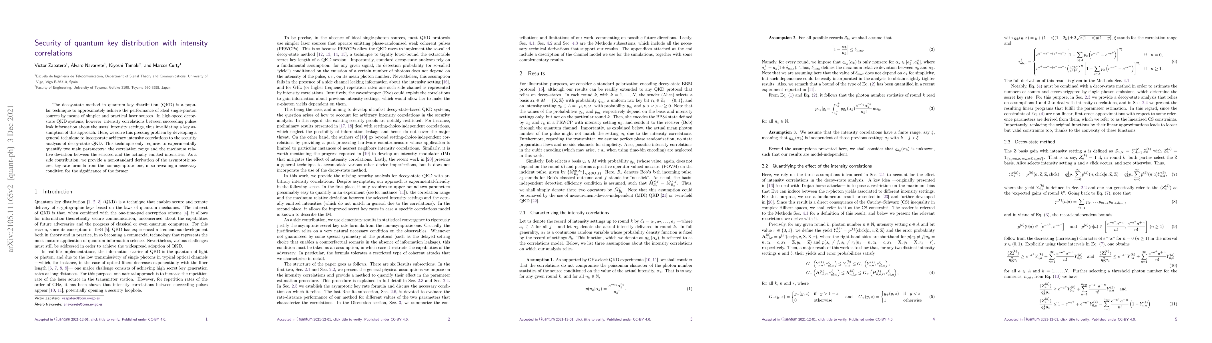 Thumbnail for Security of quantum key distribution with intensity correlations