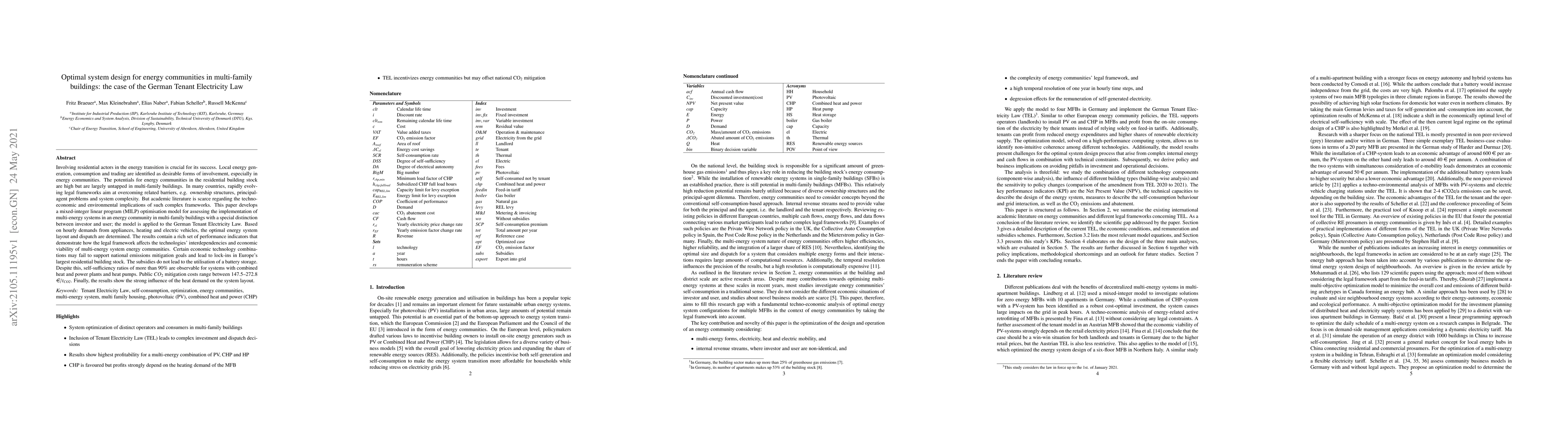 Thumbnail for Optimal system design for energy communities in multi-family buildings:
  the case of the German Tenant Electricity Law