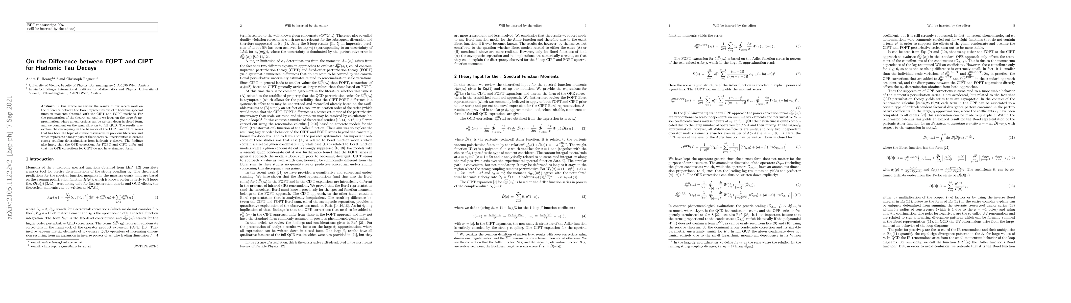 Thumbnail for On the Difference between FOPT and CIPT for Hadronic Tau Decays