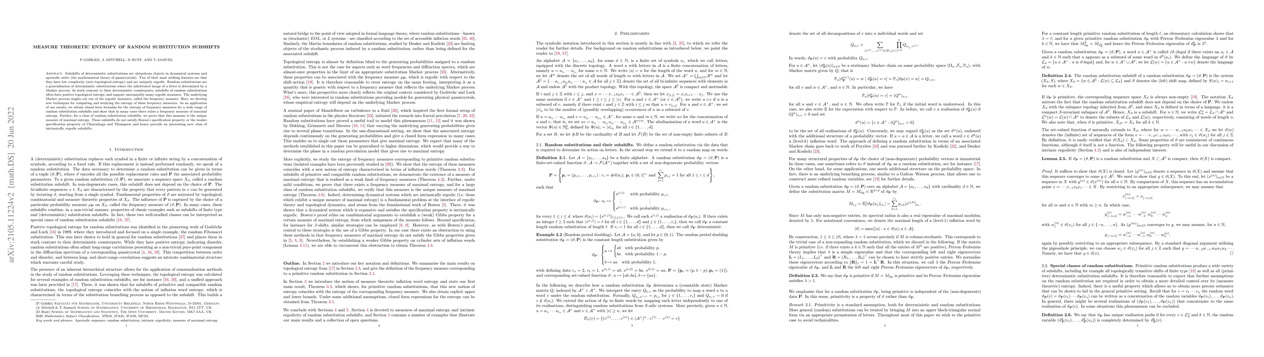 Thumbnail for Measure theoretic entropy of random substitution subshifts