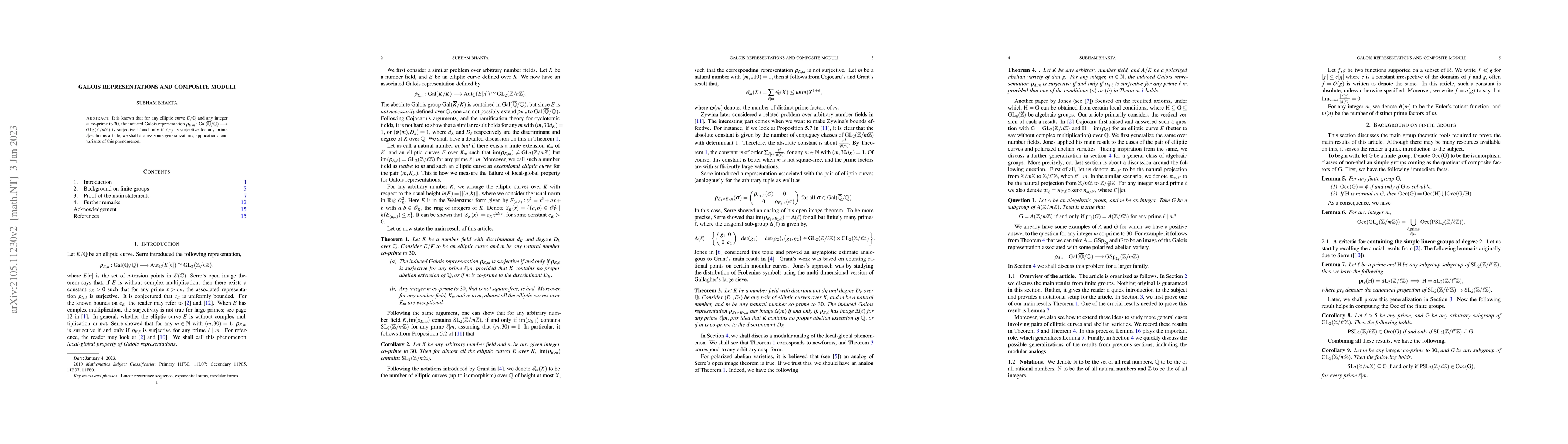 Thumbnail for Galois representations and composite moduli