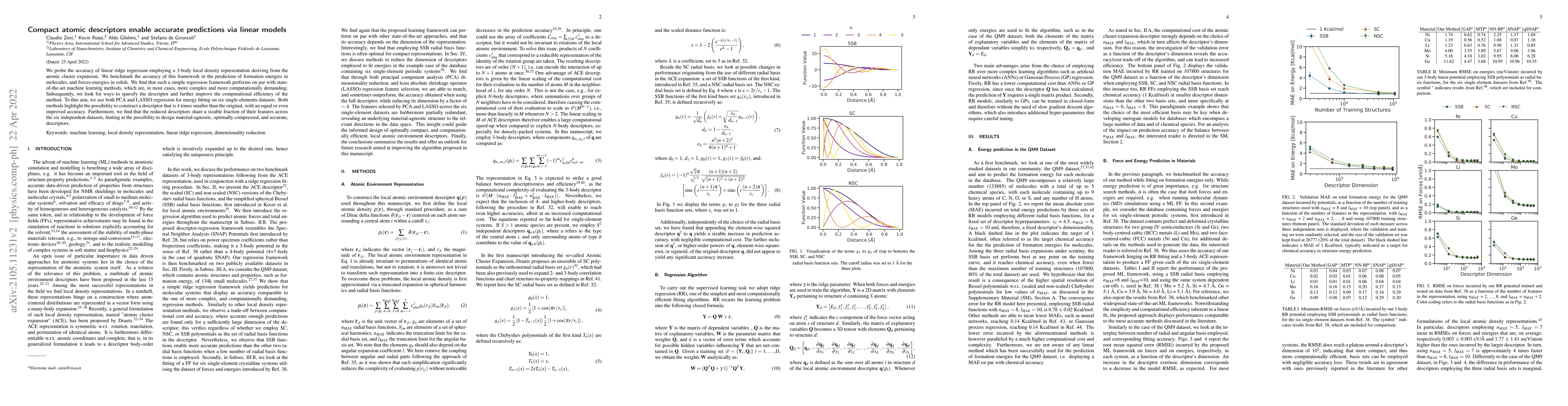 Thumbnail for Compact atomic descriptors enable accurate predictions via linear models