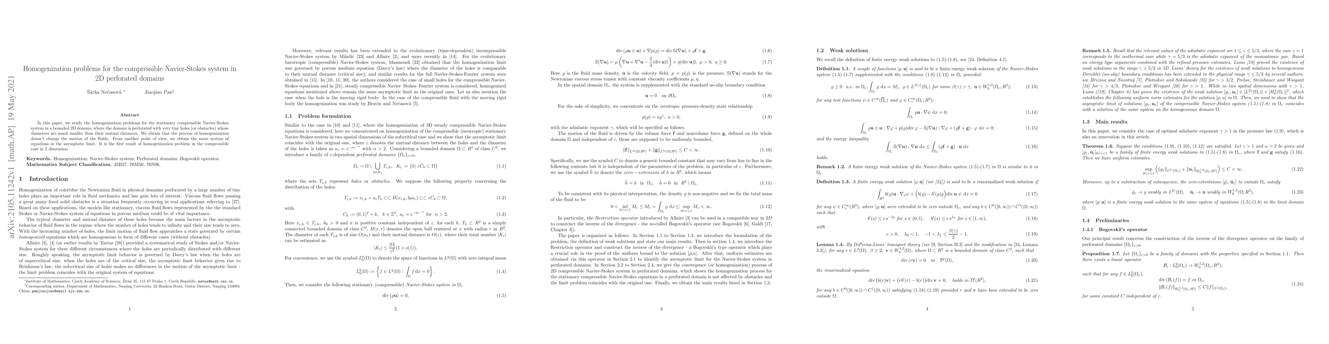 Thumbnail for Homogenization problems for the compressible Navier-Stokes system in 2D
  perforated domains