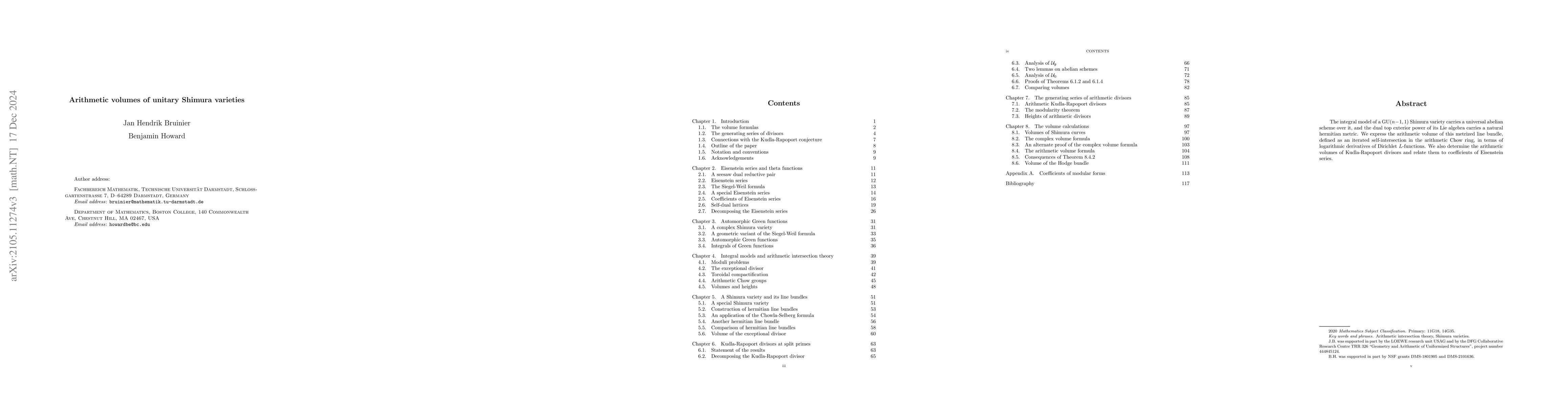 Thumbnail for Arithmetic volumes of unitary Shimura varieties