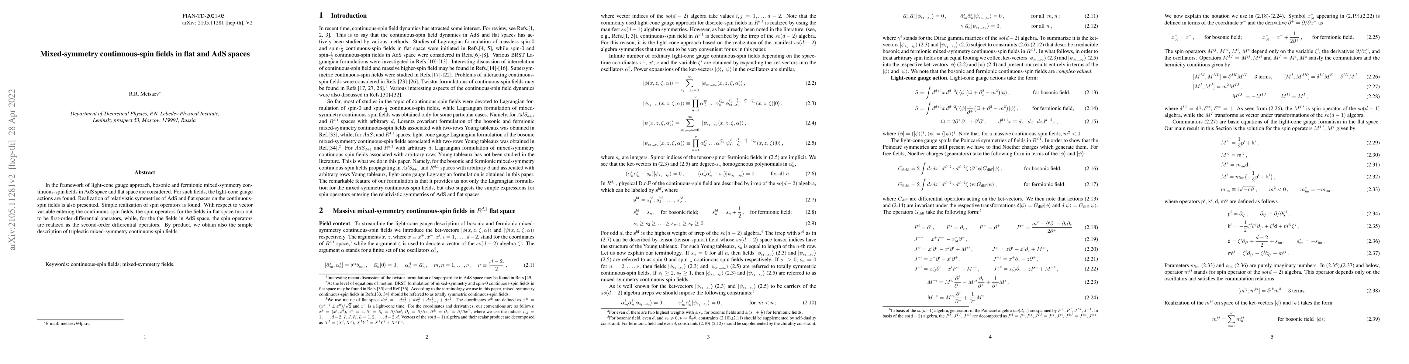 Thumbnail for Mixed-symmetry continuous-spin fields in flat and AdS spaces