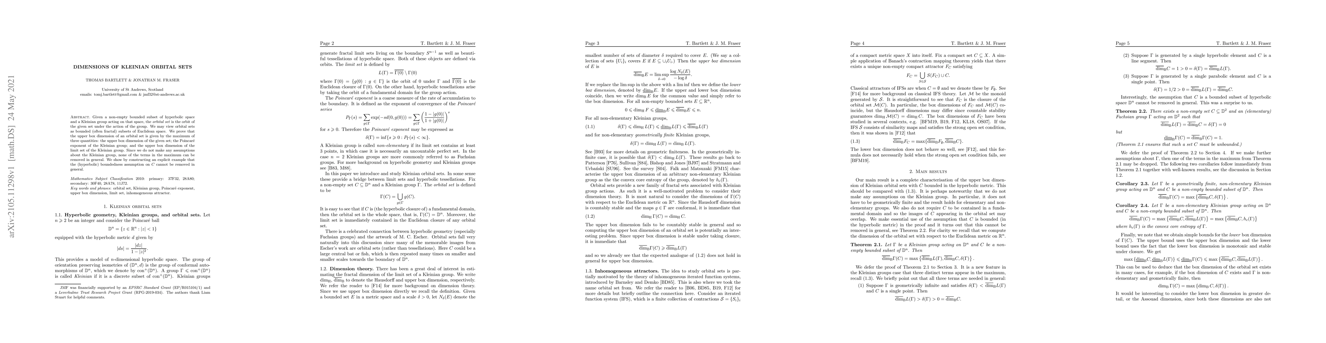 Thumbnail for Dimensions of Kleinian orbital sets