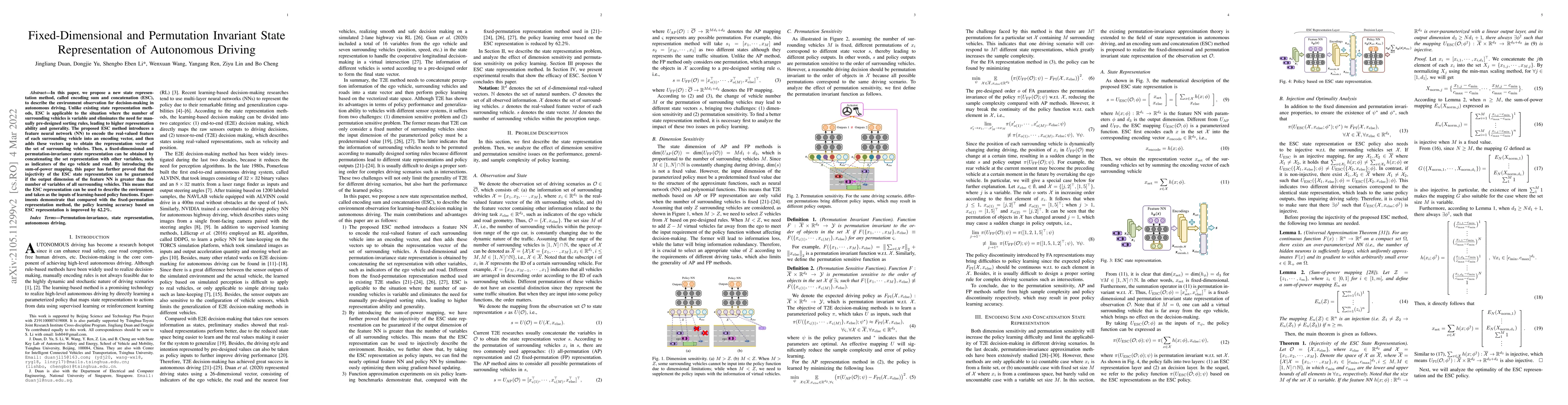 Thumbnail for Fixed-Dimensional and Permutation Invariant State Representation of
  Autonomous Driving
