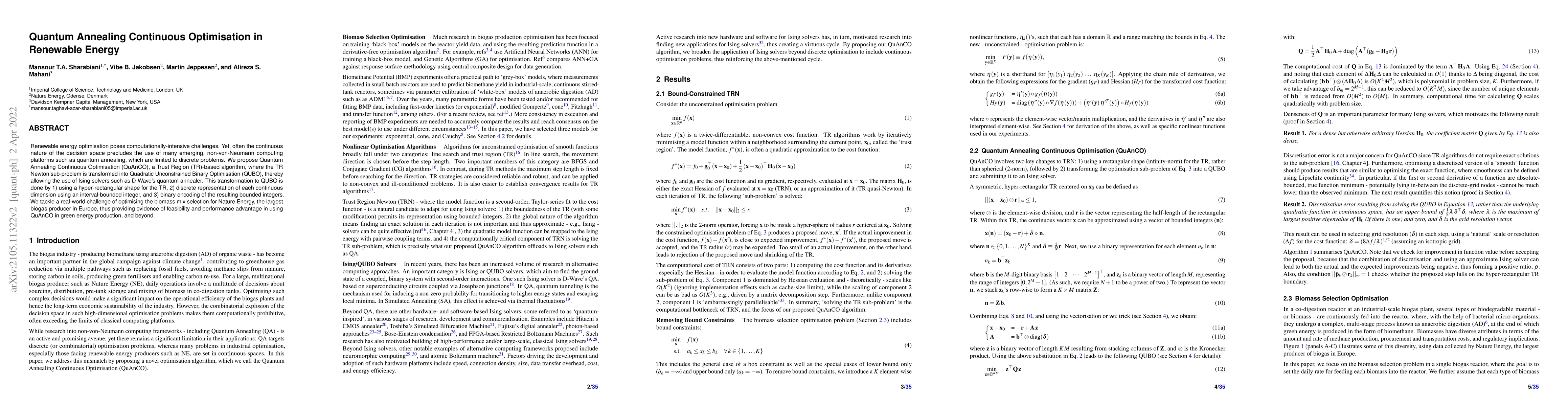 Thumbnail for Quantum Annealing Continuous Optimisation in Renewable Energy