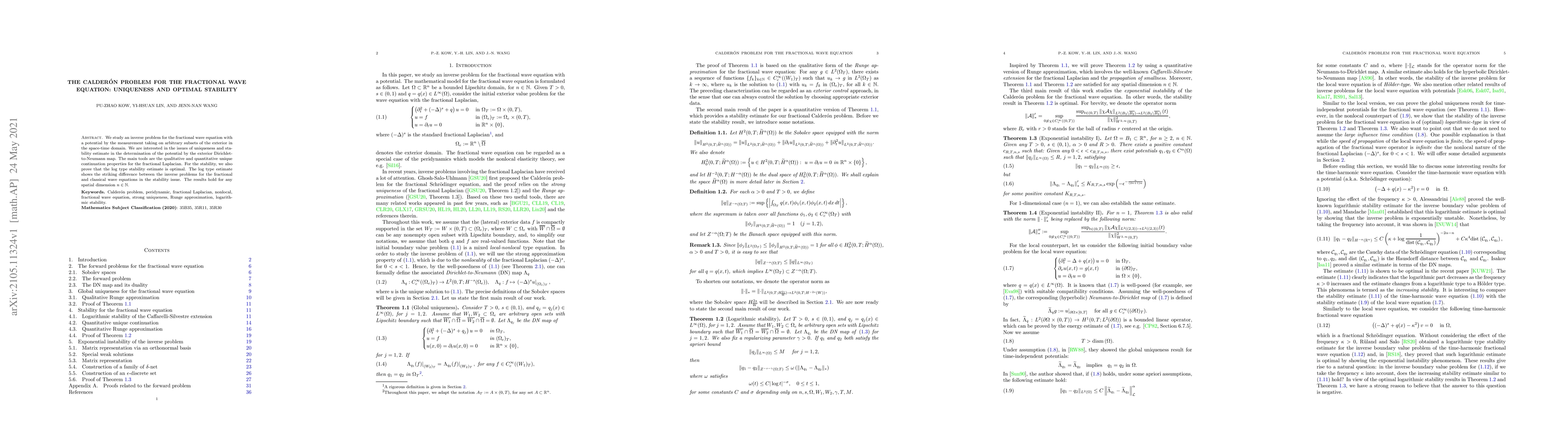 Thumbnail for The Calder\'{o}n problem for the fractional wave equation: Uniqueness
  and optimal stability
