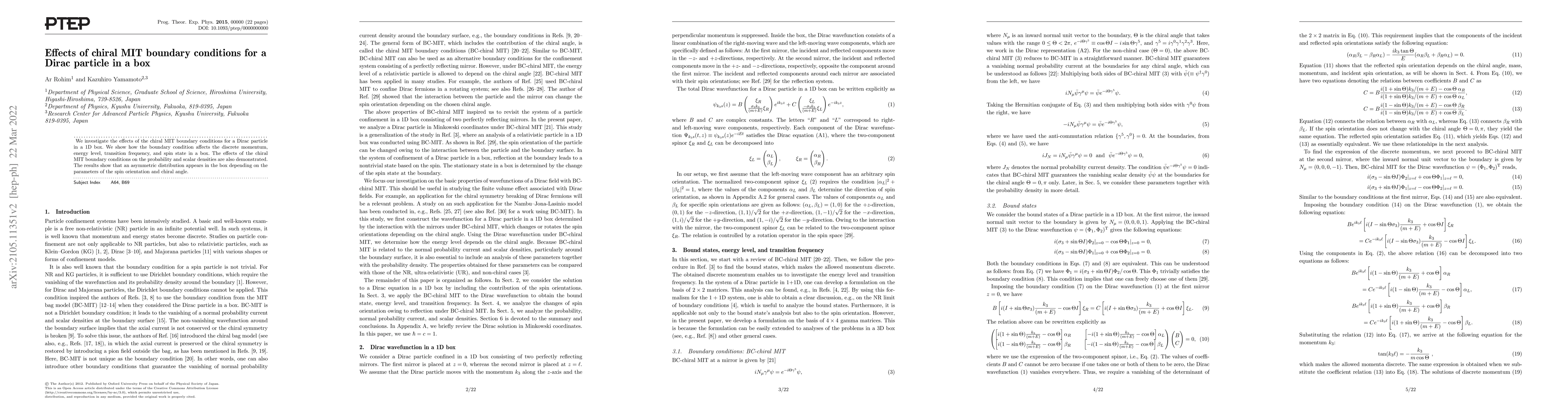Thumbnail for Effects of chiral MIT boundary conditions for a Dirac particle in a box