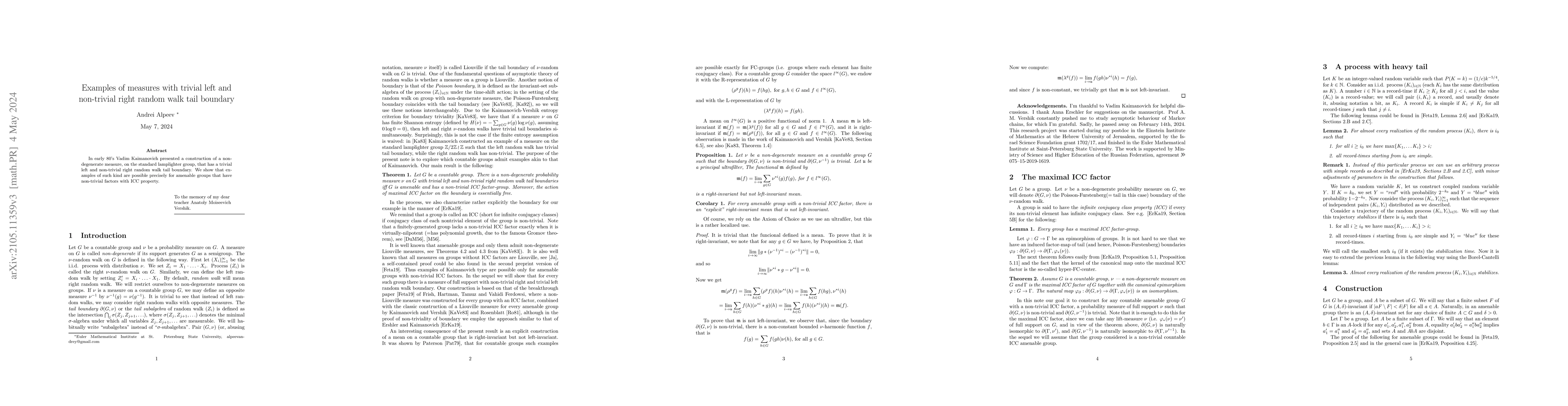 Thumbnail for Examples of measures with trivial left and non-trivial right random walk
  tail boundary