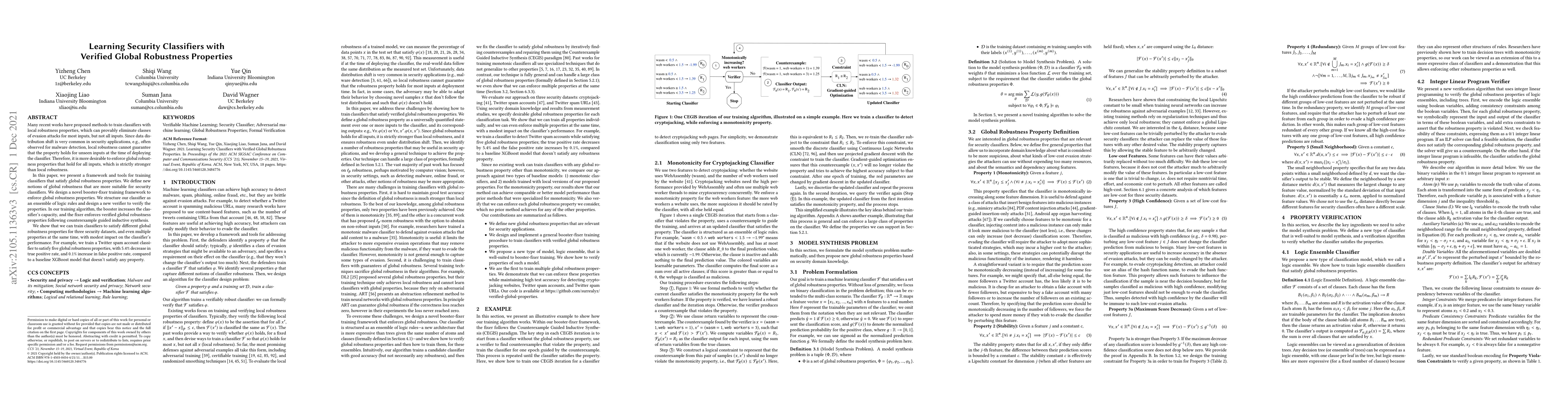 Thumbnail for Learning Security Classifiers with Verified Global Robustness Properties