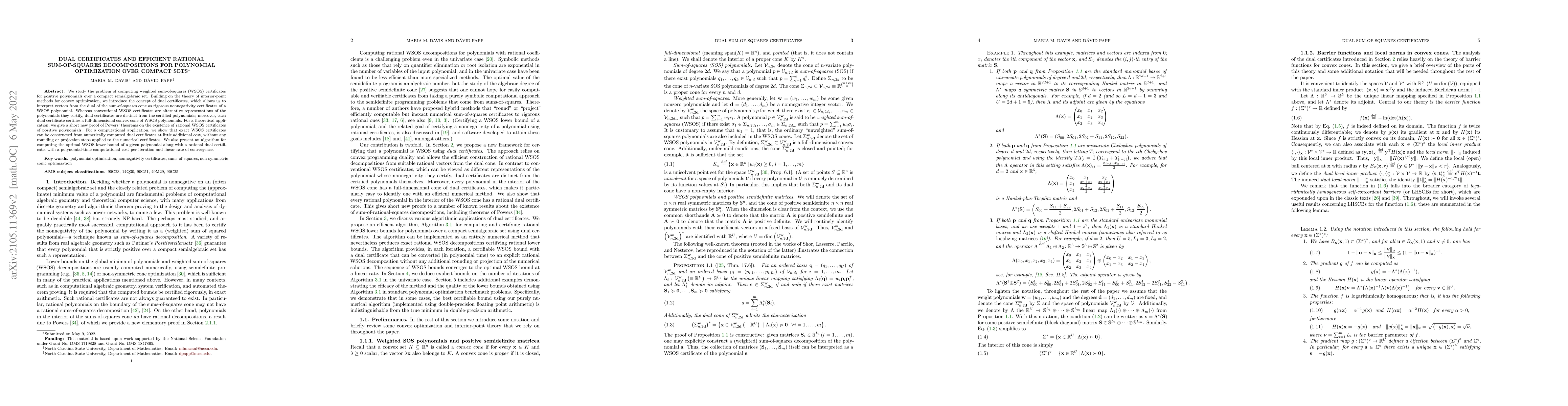 Thumbnail for Dual certificates and efficient rational sum-of-squares decompositions
  for polynomial optimization over compact sets