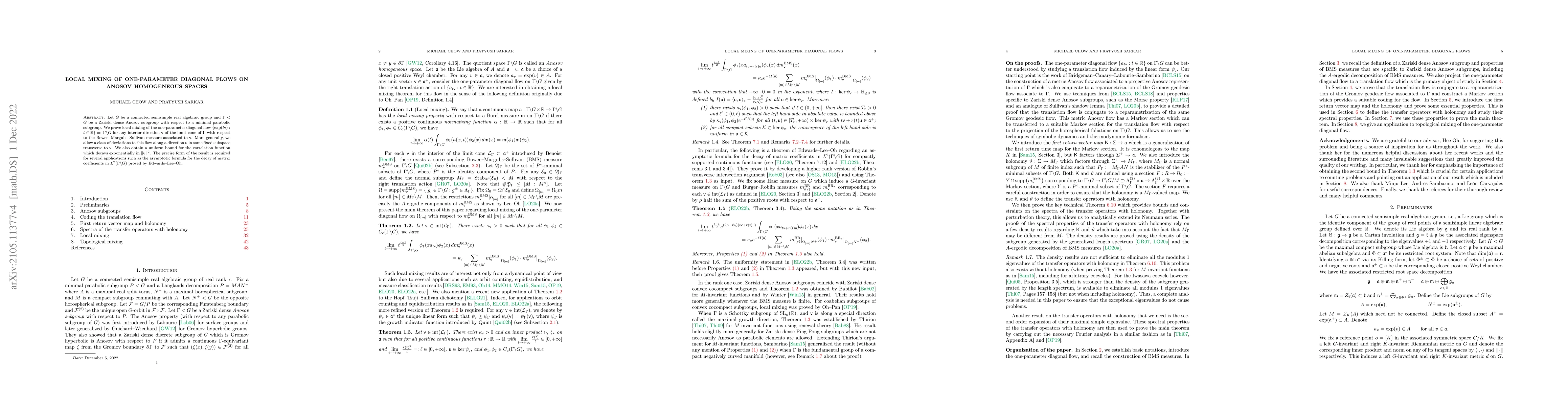 Thumbnail for Local mixing of one-parameter diagonal flows on Anosov homogeneous
  spaces