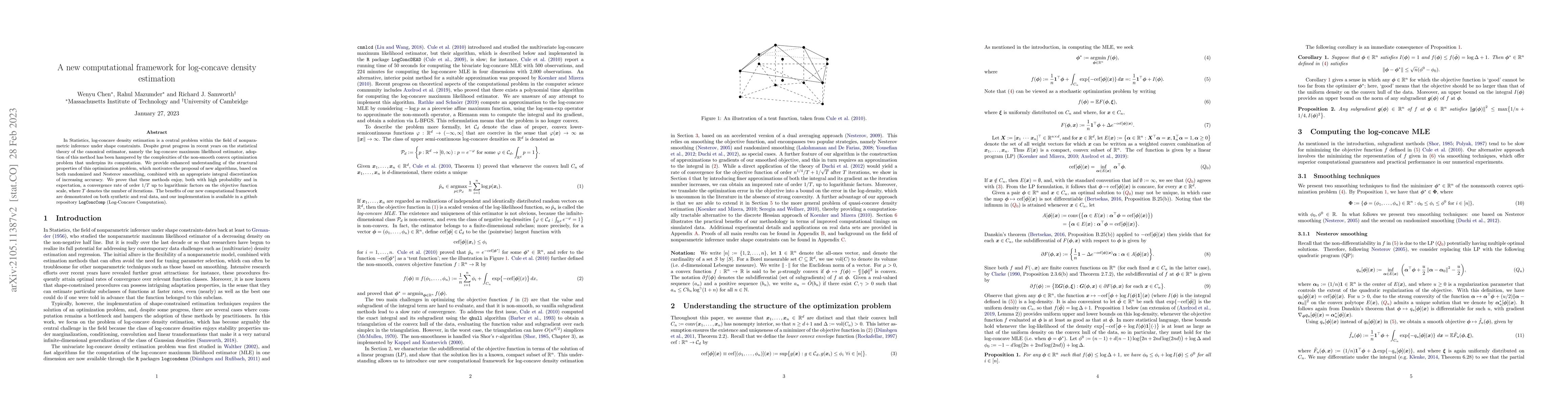 Thumbnail for A new computational framework for log-concave density estimation