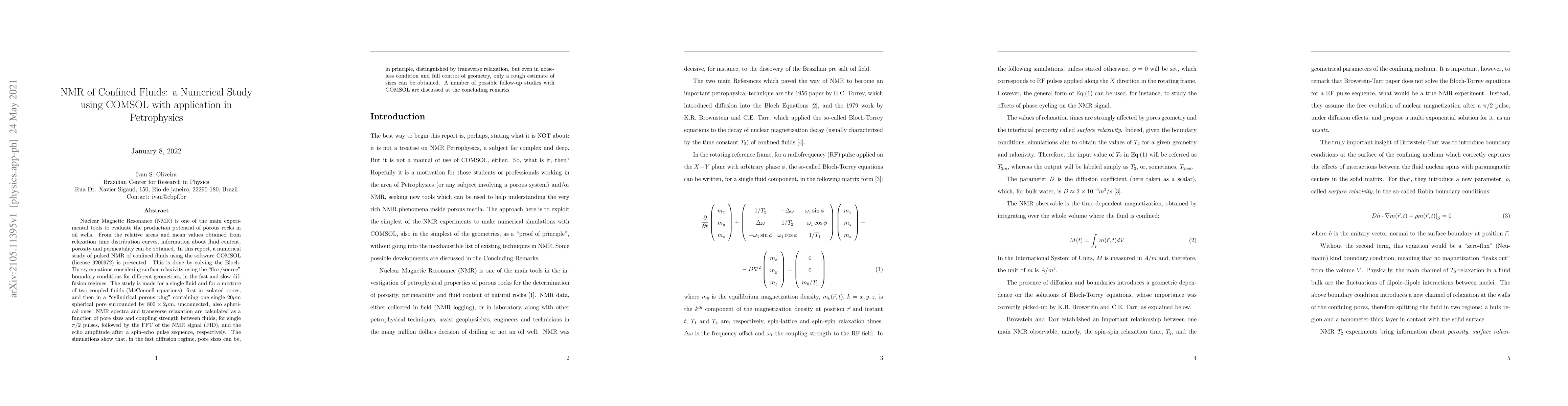 Thumbnail for NMR of Confined Fluids: a Numerical Study using COMSOL with application
  in Petrophysics
