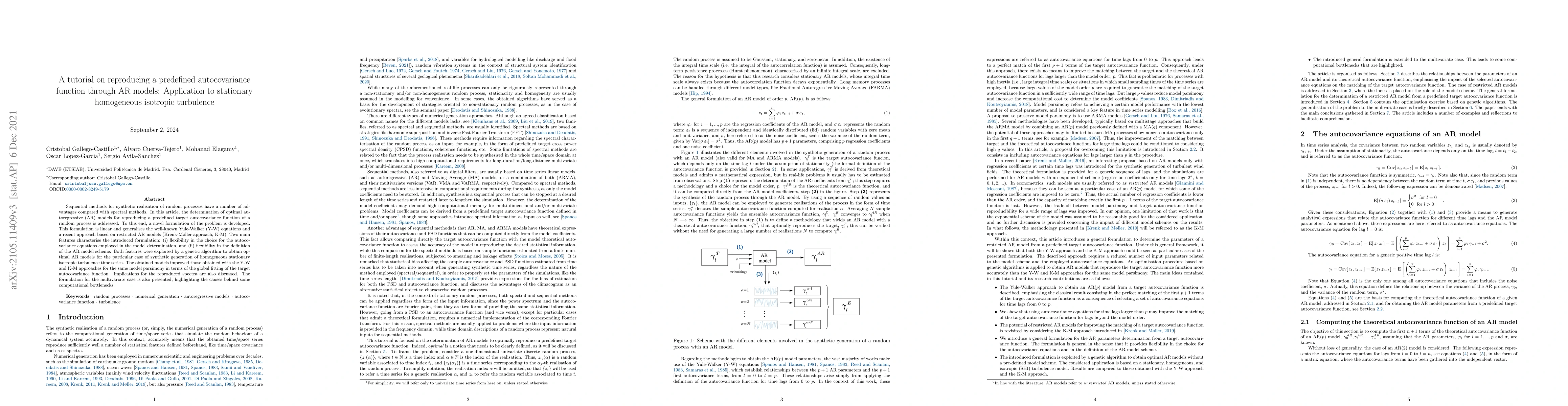 Thumbnail for A tutorial on reproducing a predefined autocovariance function through
  AR models: Application to stationary homogeneous isotropic turbulence