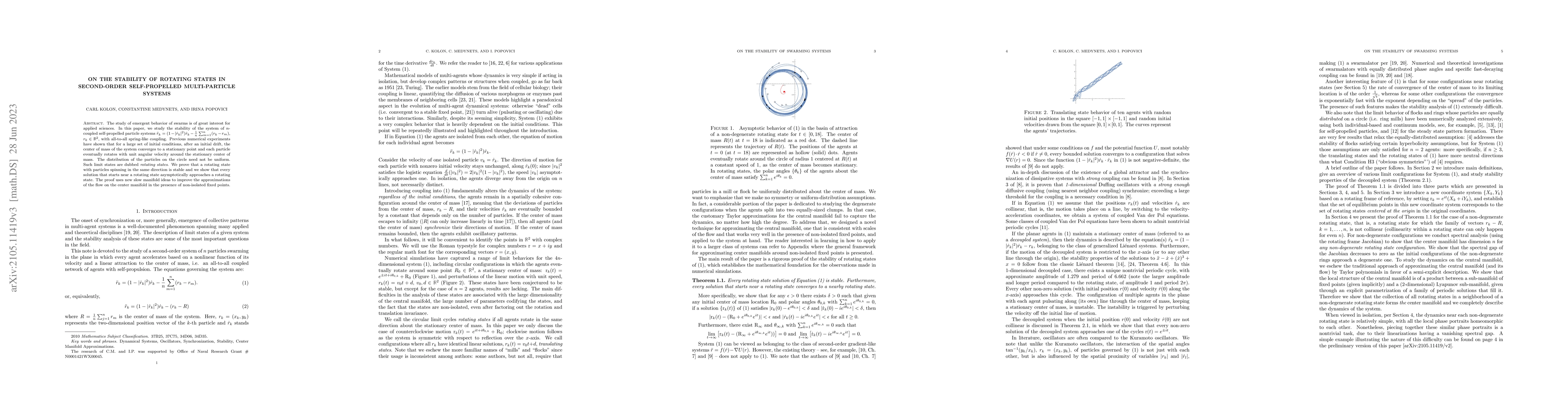 Thumbnail for On the stability of Rotating States in Second-Order Self-Propelled
  Multi-Particle Systems