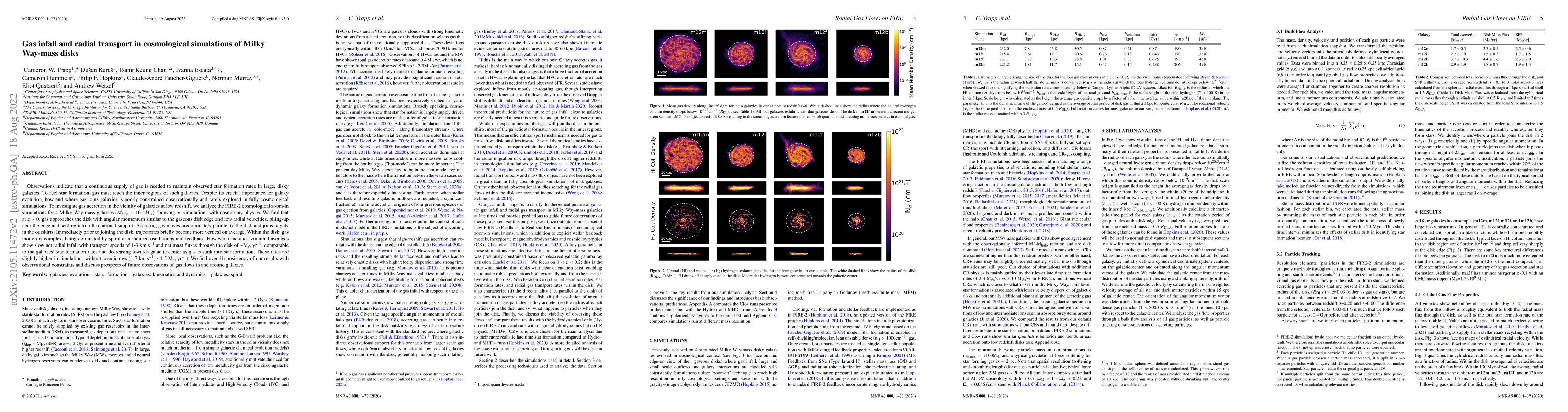 Thumbnail for Gas infall and radial transport in cosmological simulations of Milky
  Way-mass disks