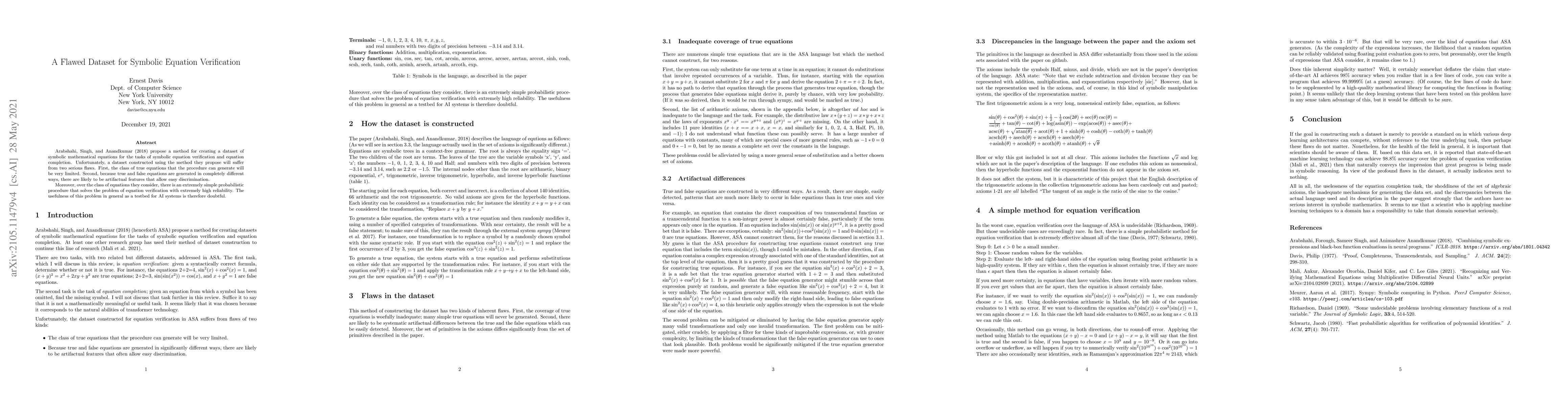 Thumbnail for A Flawed Dataset for Symbolic Equation Verification