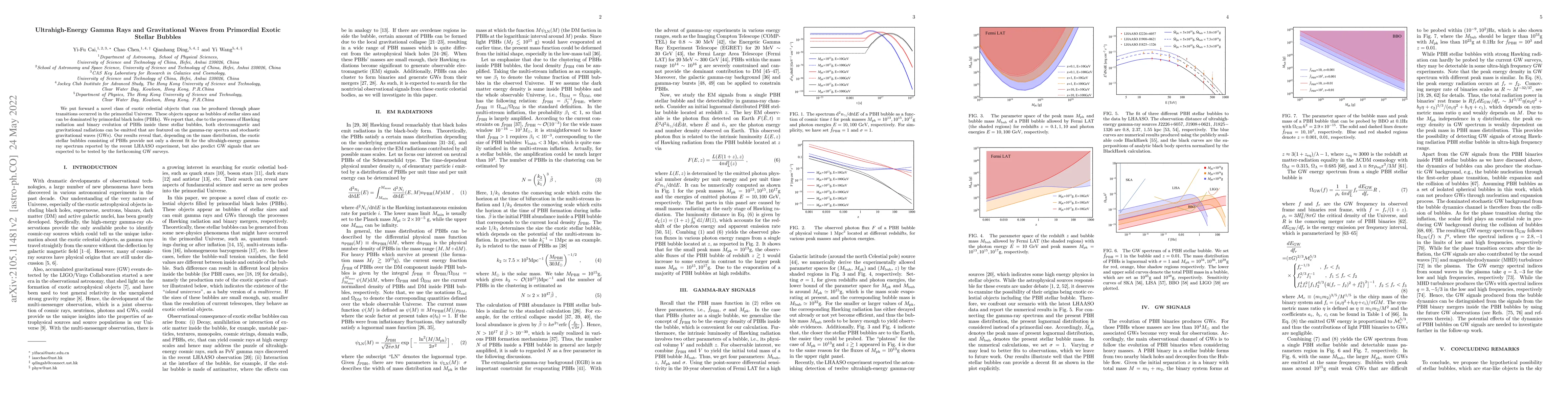 Thumbnail for Ultrahigh-energy Gamma Rays and Gravitational Waves from Primordial
  Exotic Stellar Bubbles