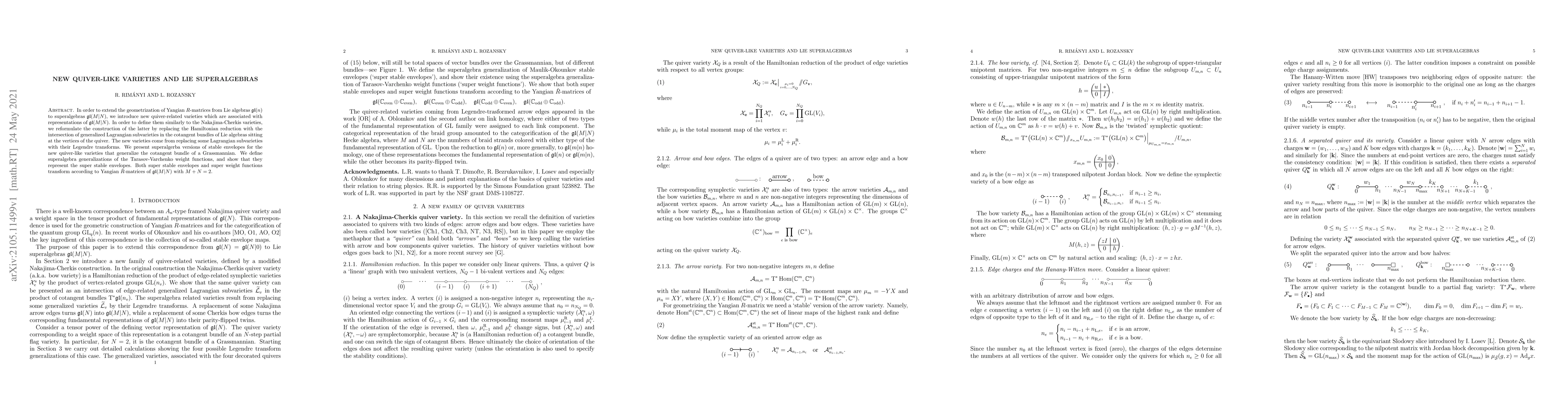 Thumbnail for New quiver-like varieties and Lie superalgebras