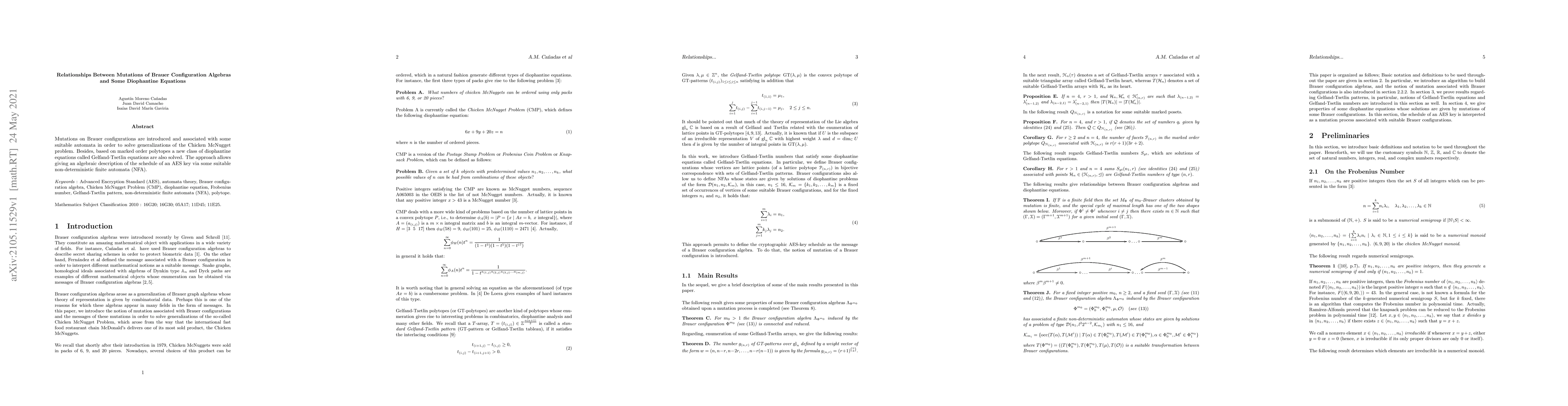 Thumbnail for Relationships Between Mutations of Brauer Configuration Algebras and
  Some Diophantine Equations