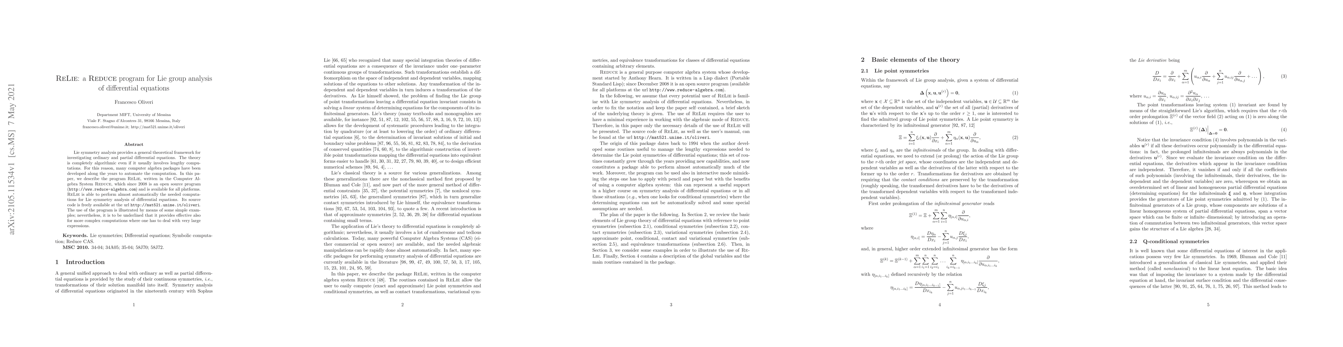 Thumbnail for ReLie: a Reduce program for Lie group analysis of differential equations
