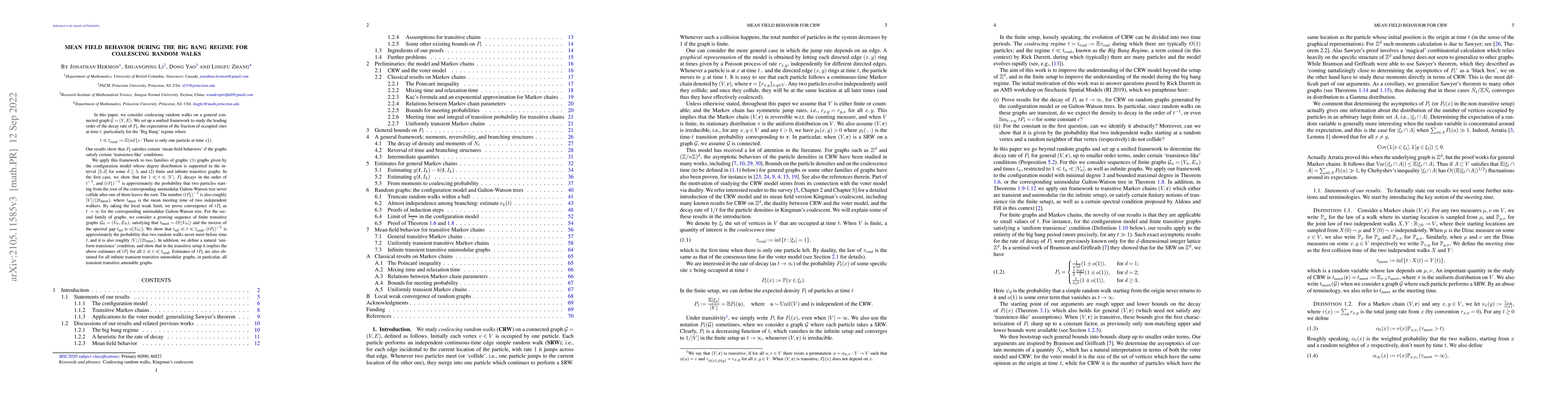 Thumbnail for Mean Field Behavior during the Big Bang Regime for Coalescing Random
  Walks