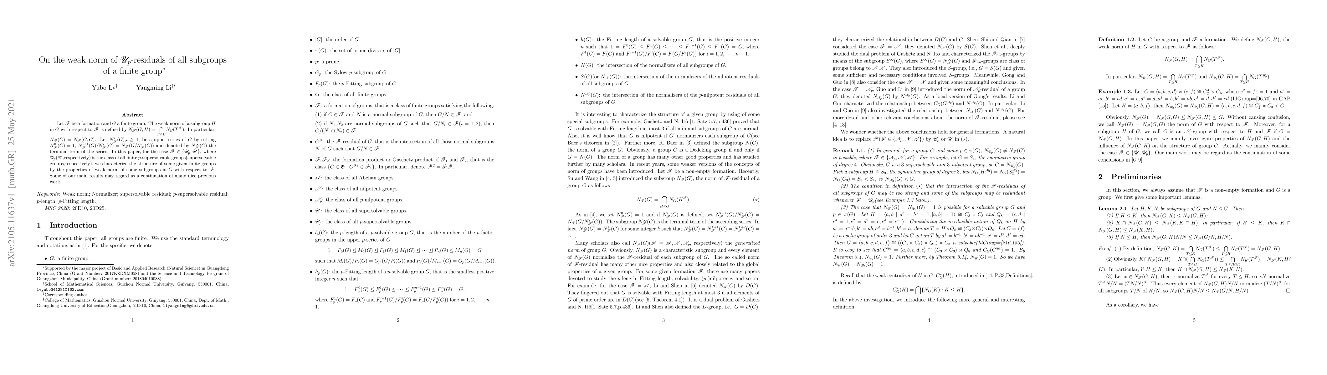 Thumbnail for On the weak norm of $\mathscr{U}_p$-residuals of all subgroups of a
  finite group