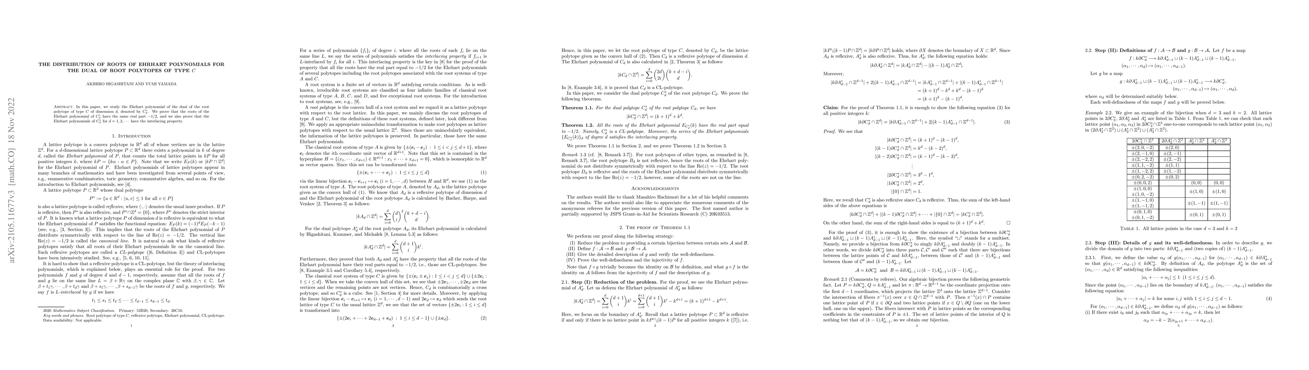 Thumbnail for The distribution of roots of Ehrhart polynomials for the dual of root
  polytopes of type C