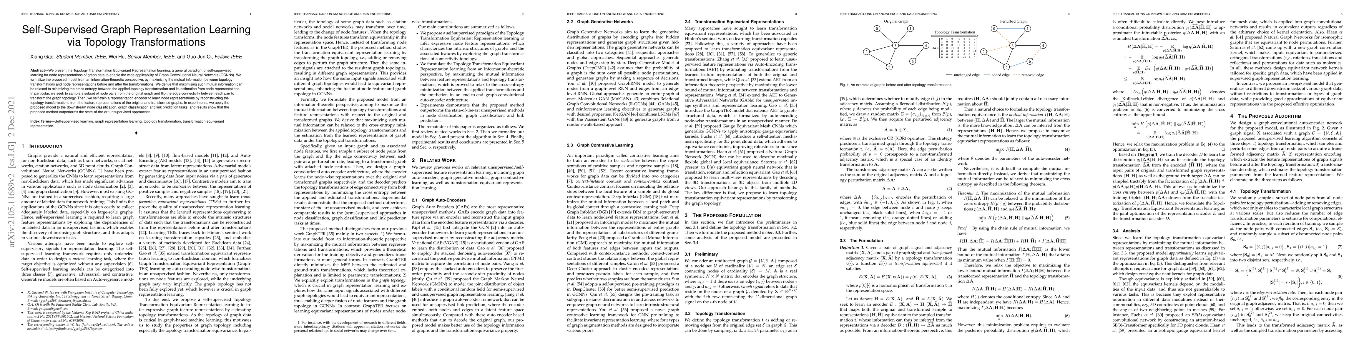 Thumbnail for Self-Supervised Graph Representation Learning via Topology
  Transformations