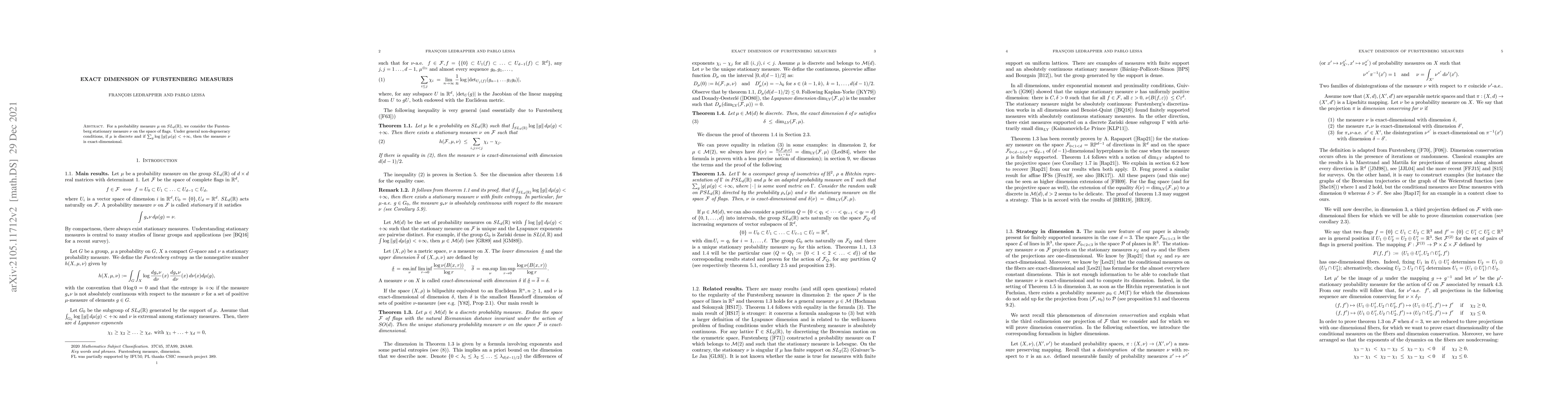 Thumbnail for Exact dimension of Furstenberg measures