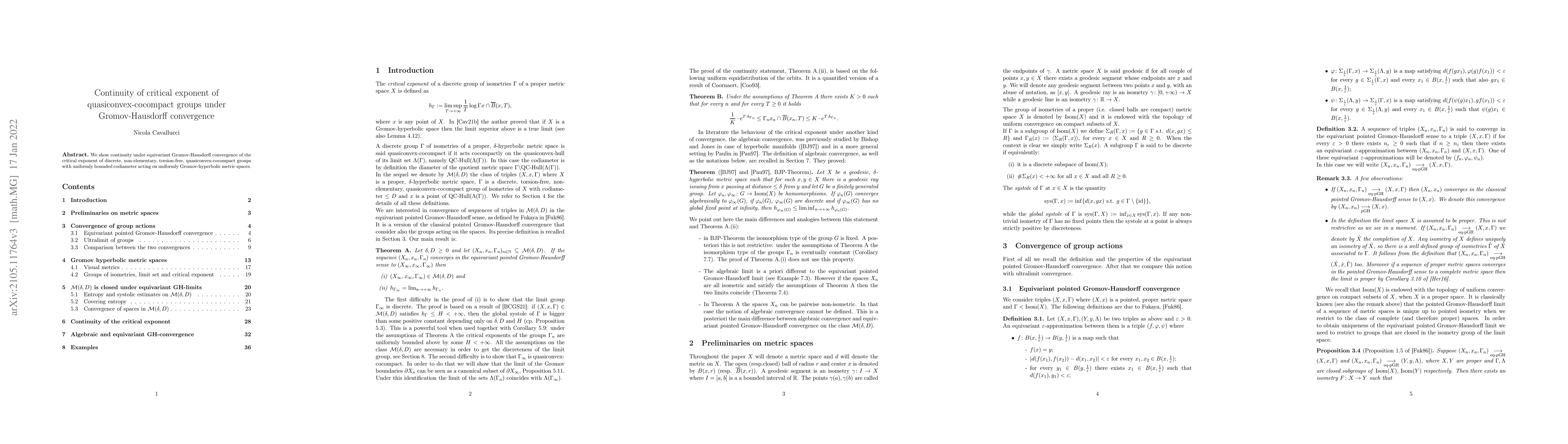 Thumbnail for Continuity of critical exponent of quasiconvex-cocompact groups under
  Gromov-Hausdorff convergence