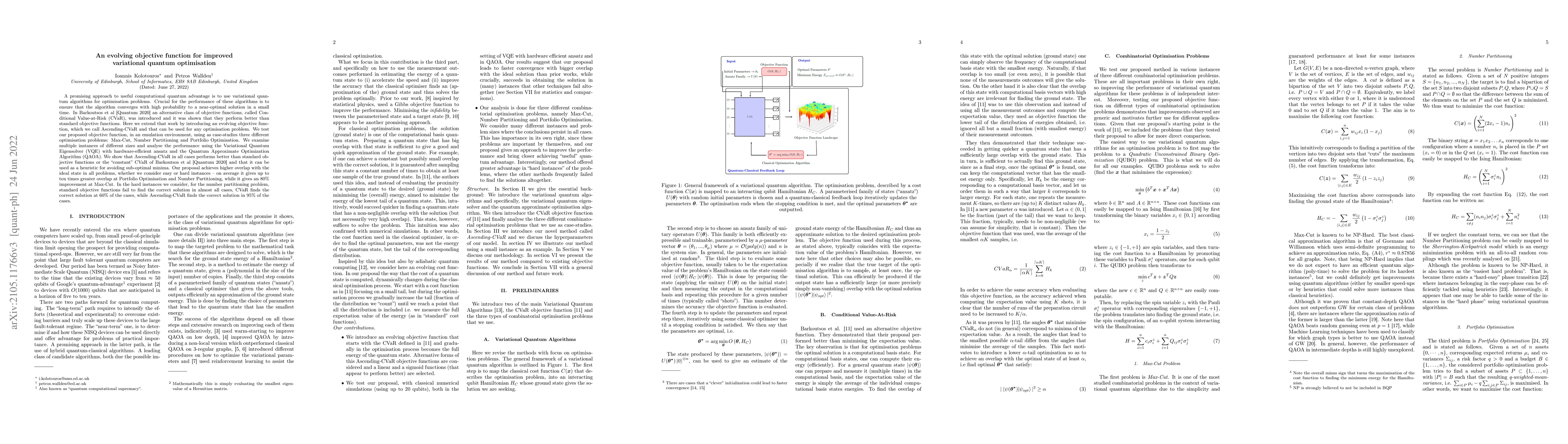 Thumbnail for An evolving objective function for improved variational quantum
  optimisation